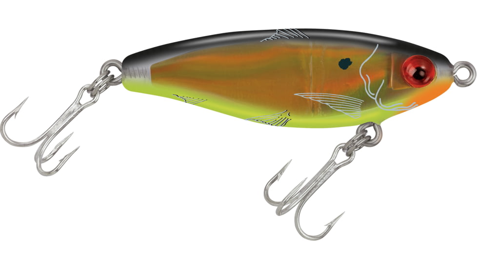 Mirrolure MirrOdine Mini Suspending Twitchbait, 2 1/4", 3/16 oz, 3-D Eyes, Black Back/Chartreuse Belly/Gold, 14MR-BKGCH