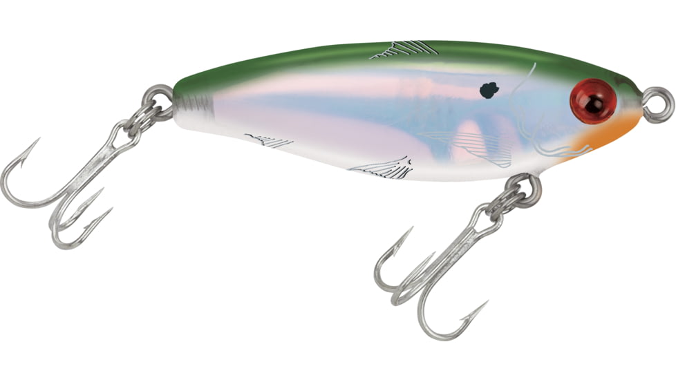 Mirrolure MirrOdine Mini Suspending Twitchbait, 2 1/4", 3/16 oz, 3-D Eyes, Green Back/White Belly/Silver, 14MR-18