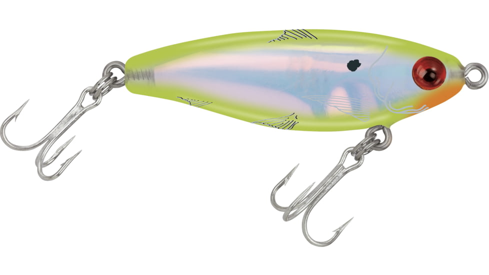 Mirrolure MirrOdine Mini Suspending Twitchbait, 2 1/4", 3/16 oz, 3-D Eyes, Blue Back/Chartreuse Belly/Silver, 14MR-CHBL