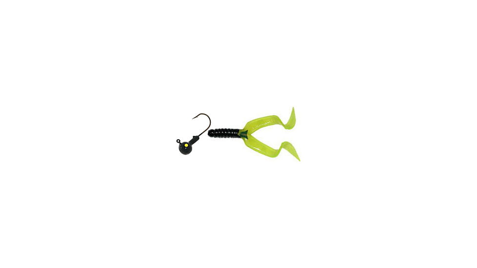 Mister Twister Double Tail Jig Combo, Black/Chartreuse, 1/4oz, 4in, 4/per Pack, DTR4-310