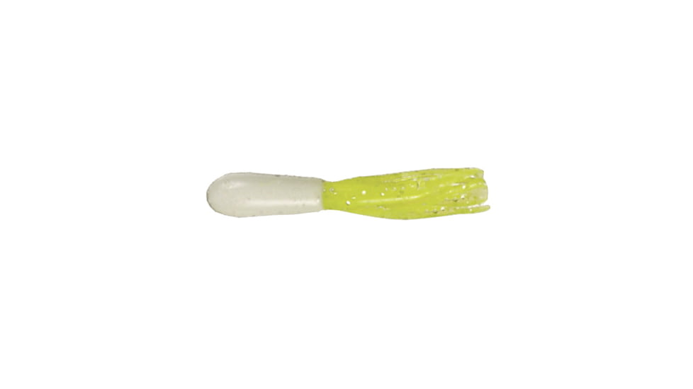 Mizmo Specs Crappie Tube, 1 1/2in, White/Chartreuse Silver Glitter, 15/Pack, 11031