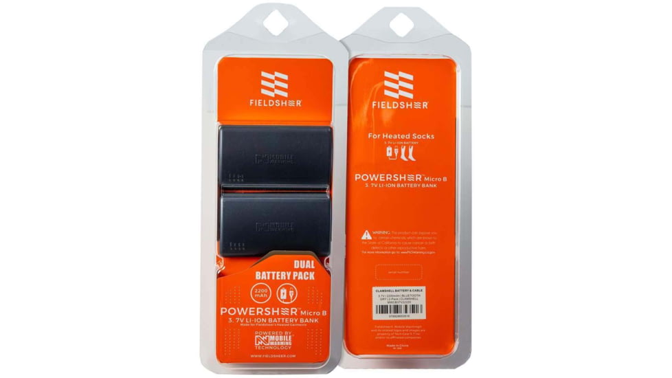 Mobile Warming 3.7v Powersheer Micro Premium Sock Battery &amp; Cable, 2 Pack, Black, MWCB37V22220
