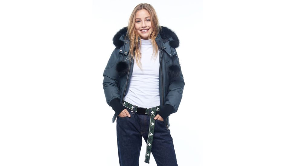 Moose Knuckles Debbie Bomber Jacket - Women's, Granite/Black Fur, Small, MK2002LB-256-S