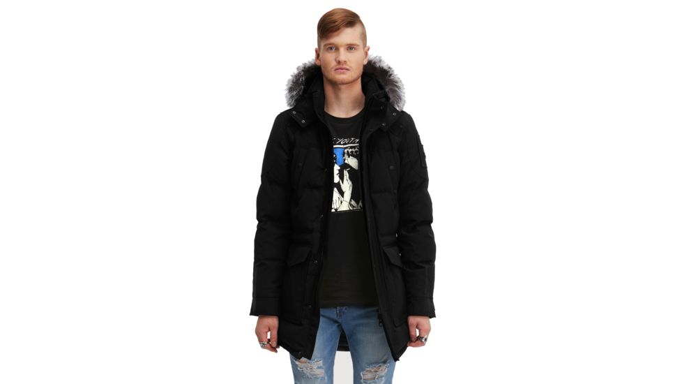 Moose Knuckles Ontario Mens Parka, Black W Slvr Fox Fur, L, MK4602MMWP-293-L