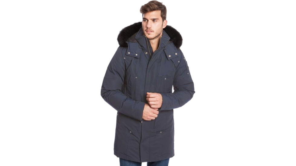 Moose Knuckles Stirling Parka - Men's-Steel Blue/Black Fur-Large
