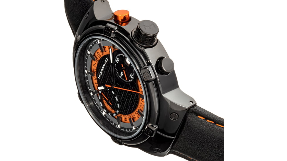 Morphic M91 Series Chronograph Leather-Band Watch w/Date, Black/Orange - Mens, MPH9105