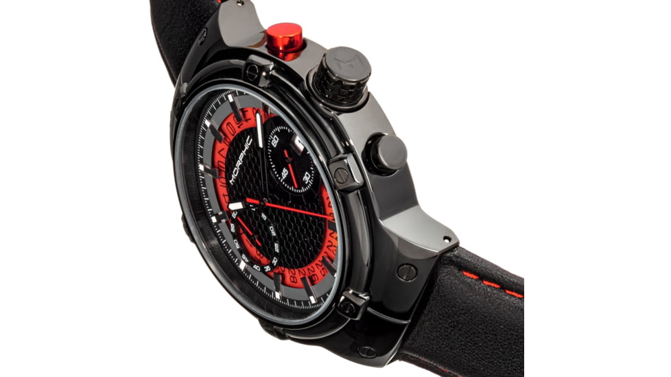 Morphic M91 Series Chronograph Leather-Band Watch w/Date, Black/Red - Mens, MPH9104
