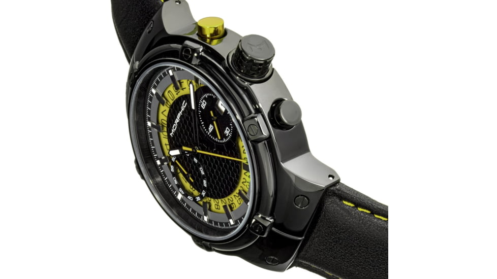 Morphic M91 Series Chronograph Leather-Band Watch w/Date, Black/Yellow - Mens, MPH9106