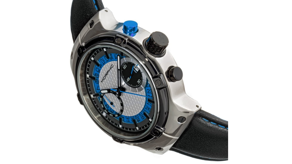 Morphic M91 Series Chronograph Leather-Band Watch w/Date, Silver/Blue - Mens, MPH9103
