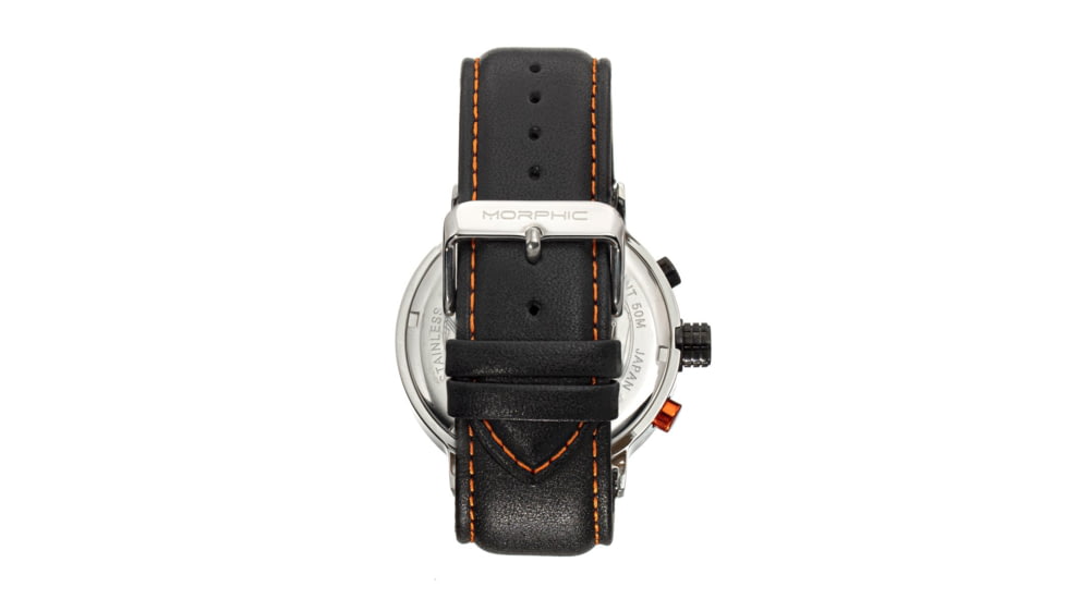 Morphic M91 Series Chronograph Leather-Band Watch w/Date, Silver/Orange - Mens, MPH9101