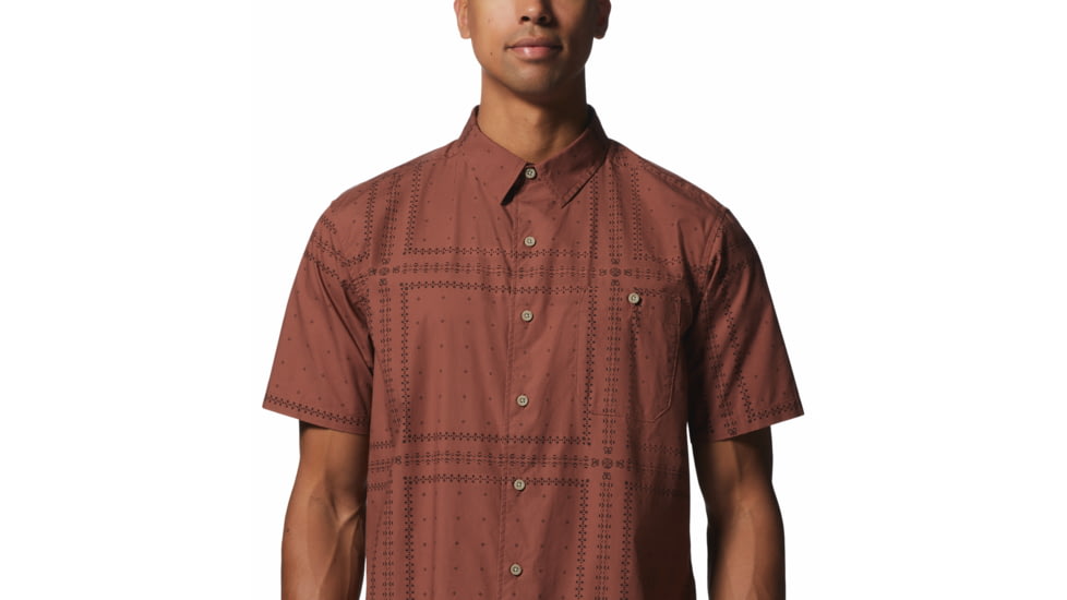 Mountain Hardwear Big Cottonwood Short Sleeve Shirt - Mens, Clay Earth Bandana Grid, Medium, 1829001645-Cd-M