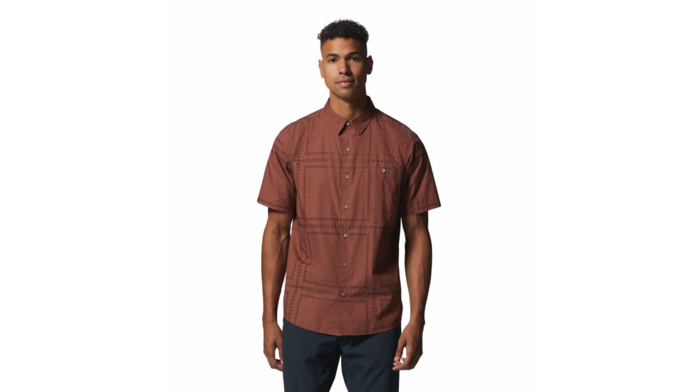Mountain Hardwear Big Cottonwood Short Sleeve Shirt - Mens, Clay Earth Bandana Grid, Medium, 1829001645-Cd-M