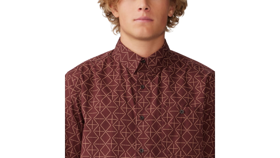 Mountain Hardwear Big Cottonwood Short Sleeve Shirt - Mens, Washed Raisin Dot Geo Print, Medium, 1829001630-M