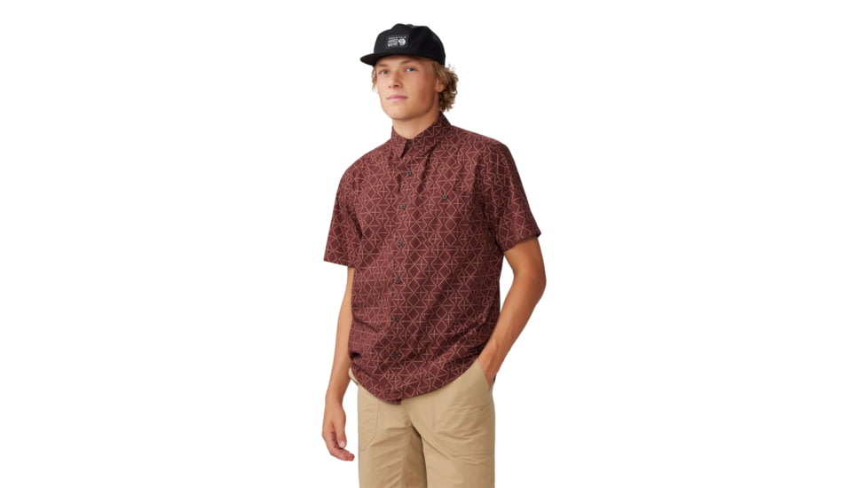 Mountain Hardwear Big Cottonwood Short Sleeve Shirt - Mens, Washed Raisin Dot Geo Print, Medium, 1829001630-M