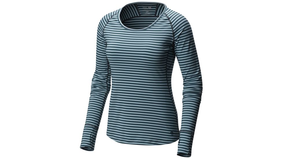 Mountain Hardwear Butterlicious Stripe Long Sleeve Crew Technical Shirts - Womens, Blue Spruce, Medium, 1700421310-M