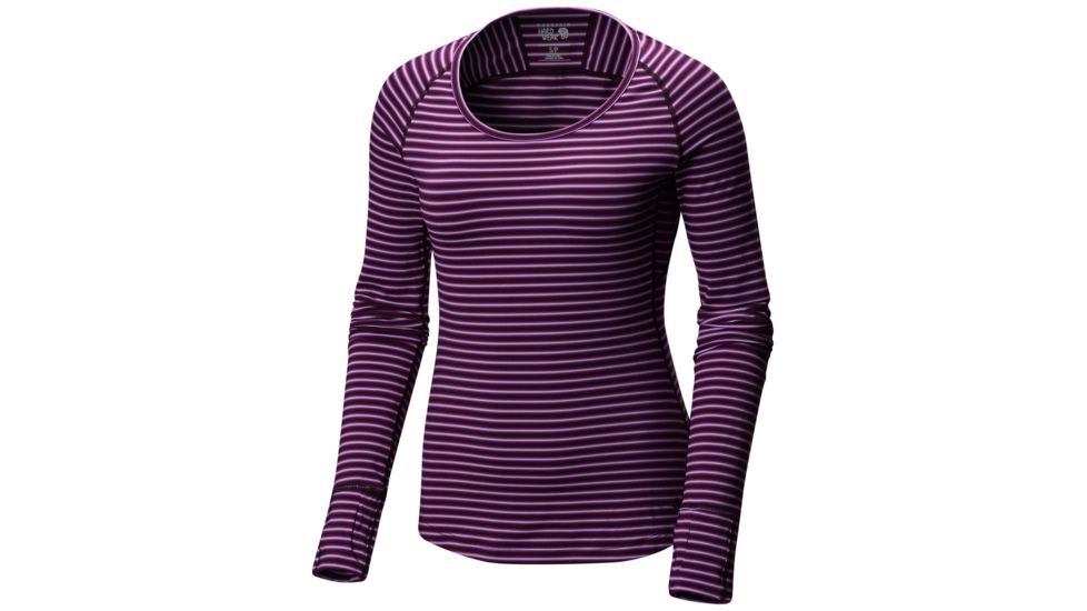 Mountain Hardwear Butterlicious Stripe Long Sleeve Crew Technical Shirts - Womens, Cosmos Purple, Medium, 1700421502-M