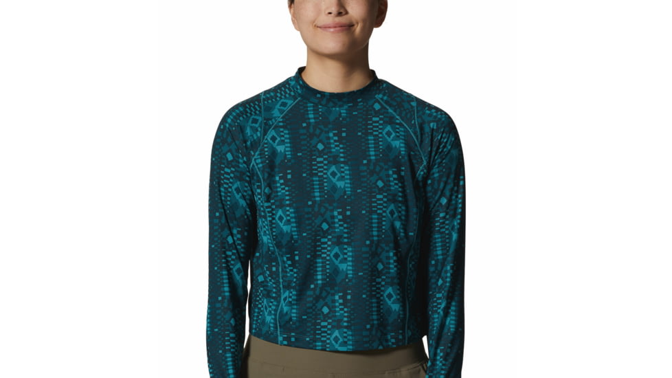 Mountain Hardwear Crater Lake Long Sleeve Crop Top - Womens, Palisades Geos Print, Medium, 1986771351-Pt-M