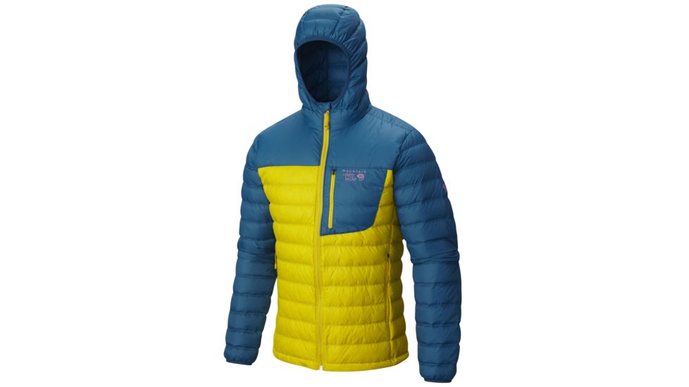 Mountain Hardwear Dynotherm Hooded Down Jacket - Mens-Electron Yellow/Phoenix Blue-Large