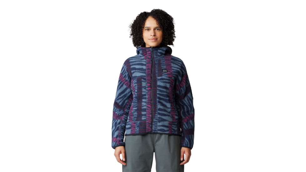Mountain Hardwear HiCamp Fleece Printed Hoody - Womens, Montauk Blue Ridge Stripe Print, Extra Large, 2104291430-XL