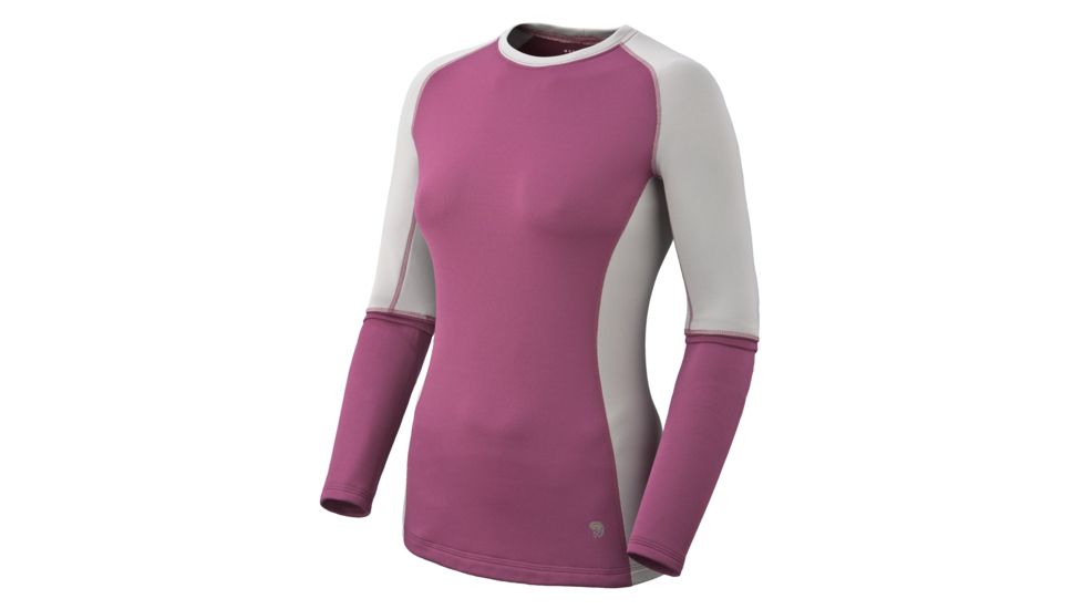 Mountain Hardwear Micro Power Stretch Long Sleeve Crew - Women's-Cerise / Cool Grey-Small