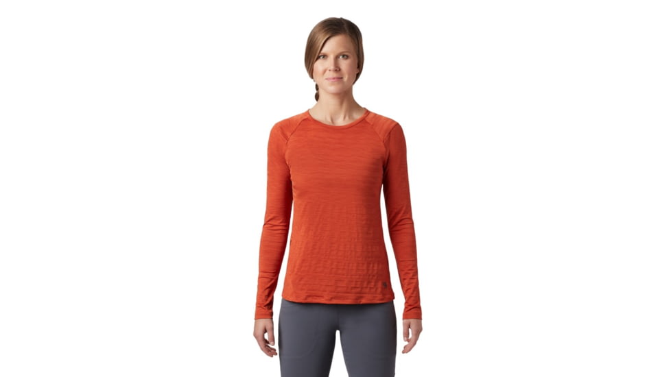 Mountain Hardwear Mighty Stripe Long Sleeve T - Womens, Dark Clay, Extra Small, 1847611840-XS