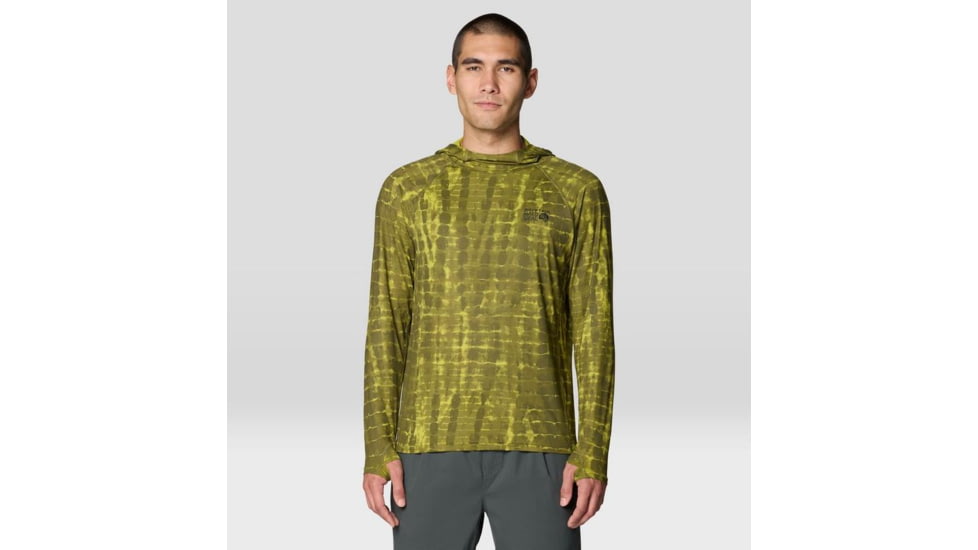 Mountain Hardwear Crater Lake Long Sleeve Hoody - Men's, Combat Green Prismatic Print, S, 1982411-354-S