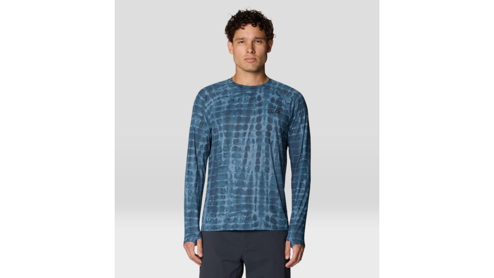 Mountain Hardwear Crater Lake Long Sleeve Tops - Men's, Adriatic Blue Prismatic Print, M, 1982421-444-M