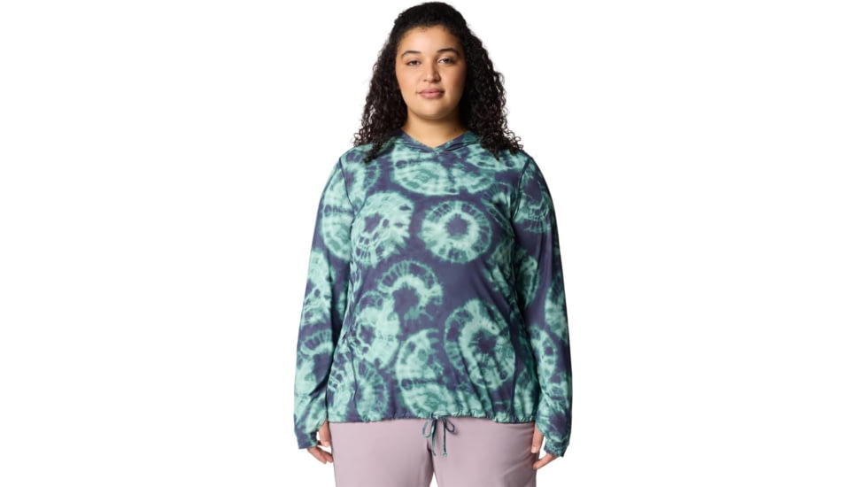 Mountain Hardwear Crater Lake Extended LS Hoody - Women's, Lapis Dusk Spore Dye Print, 2X, 190423023240
