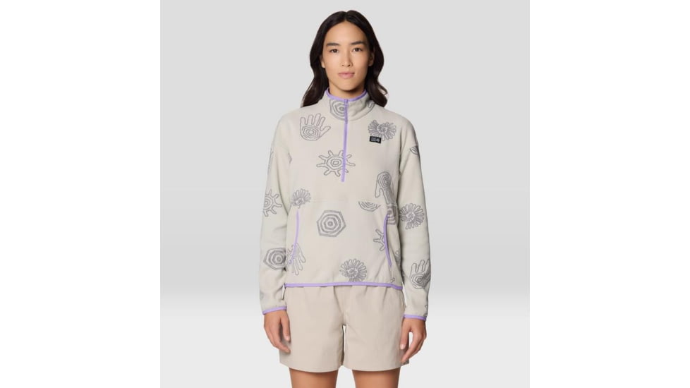 Mountain Hardwear Microchill Half Zip Sweatshirt - Women's, Oyster Shell Screens Print, XL, 2104261-357-XL