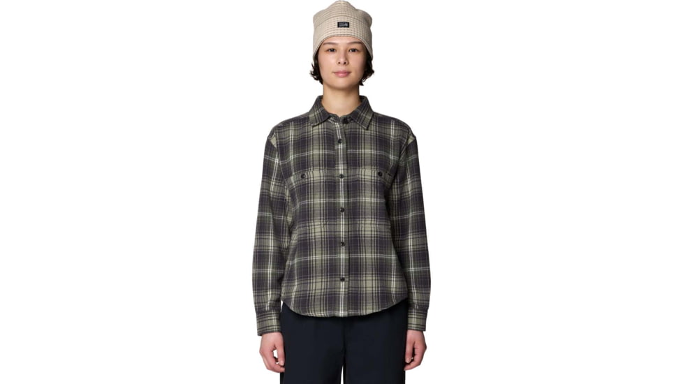 Mountain Hardwear Plusher Relaxed Long Sleeve Flannel - Women's, Grit Grey Shelter Plaid, L, 2129691041-041-L