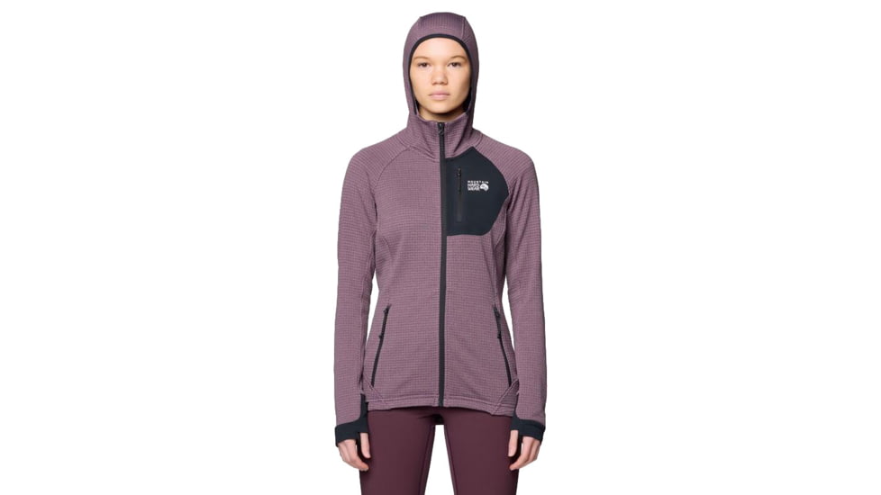 Mountain Hardwear Polartec Power Grid Full Zip Hoody - Women's, Blackberry Heather, Black, XL, 2104821-513-XL