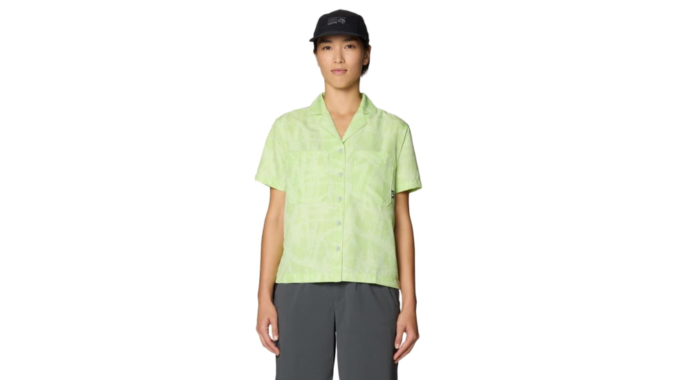 Mountain Hardwear Sun Drift Cooling Short Sleeve Shirt - Women's, Frozen In Lime Brushstrokes Print, XL, 2149171-386-XL