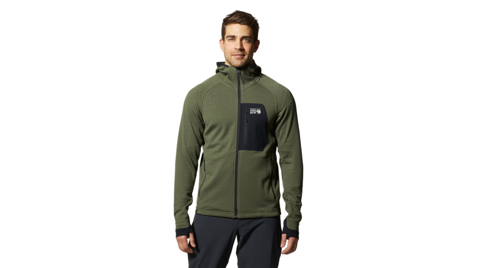 Mountain Hardwear Polartec Power Grid Full Zip Hoody - Men's, Surplus Green Heather, Large, 2104541347-L