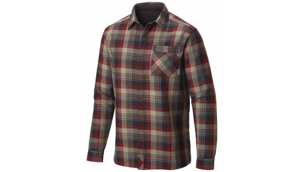 Reversible Flannel Plaid Long Sleeve Shirt - Mens-Smolder Red-Medium