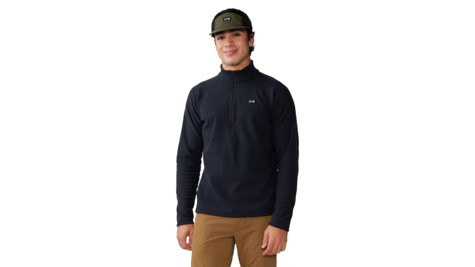 Mountain Hardwear Summit Grid 1/2 Zip Hoody - Mens, Black, Extra Large, 2050331010-XL