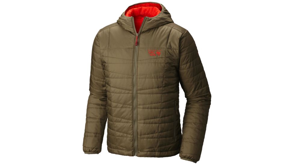 Mountain Hardwear Switch Flip Hooded Jacket - Men's-Stone Green/Fiery Red-Large