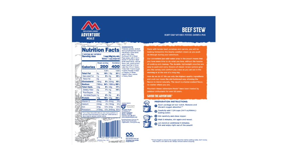 Mountain House Beef Stew - Pouch, 2 Servings, 55145