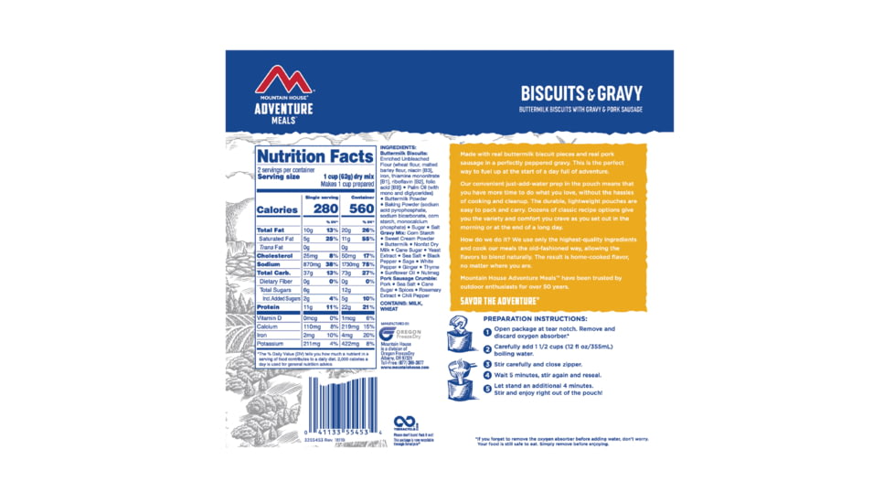 Mountain House Biscuits and Gravy, 2 Servings, 55453