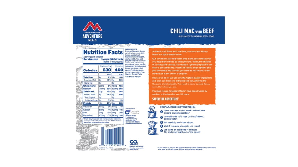 Mountain House Chili Mac w/Beef, 55106