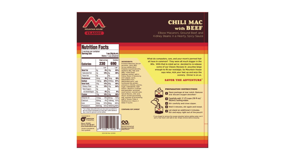 Mountain House Chili Mac with Beef, 3 Servings, 54128