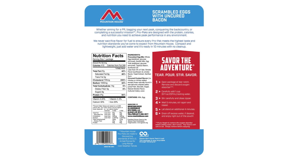 Mountain House Pro-Pak Scrambled Eggs with Bacon, 1 Serving, 50457