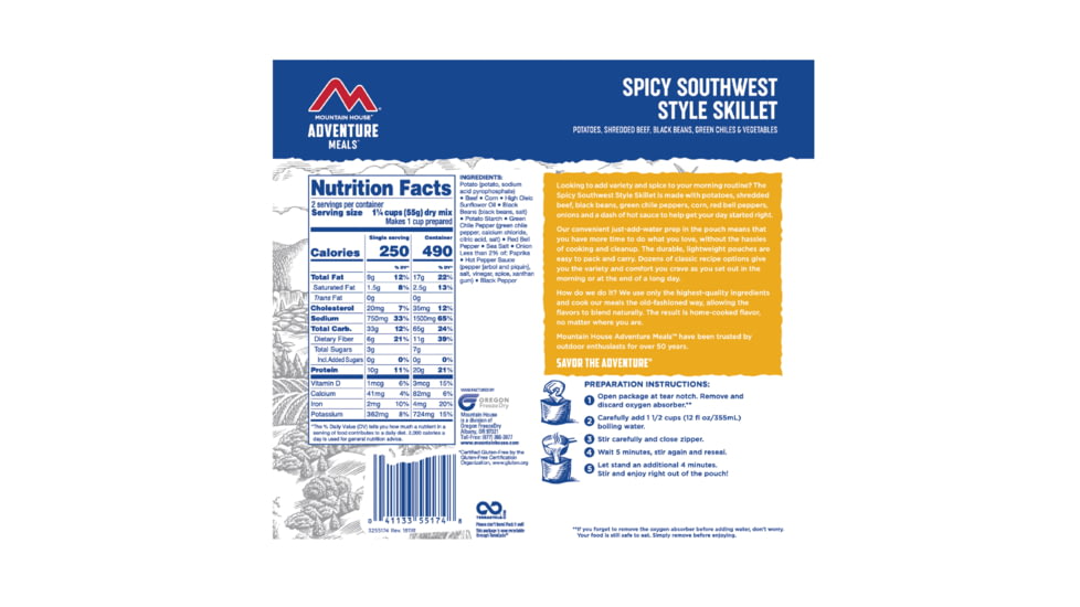 Mountain House Spicy Southwest Style Skillet, 2 Servings, 55174