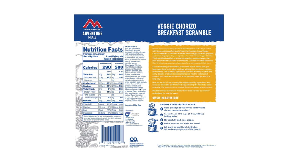 Mountain House Veggie Chorizo Breakfast Scramble, 2 Servings, 55190
