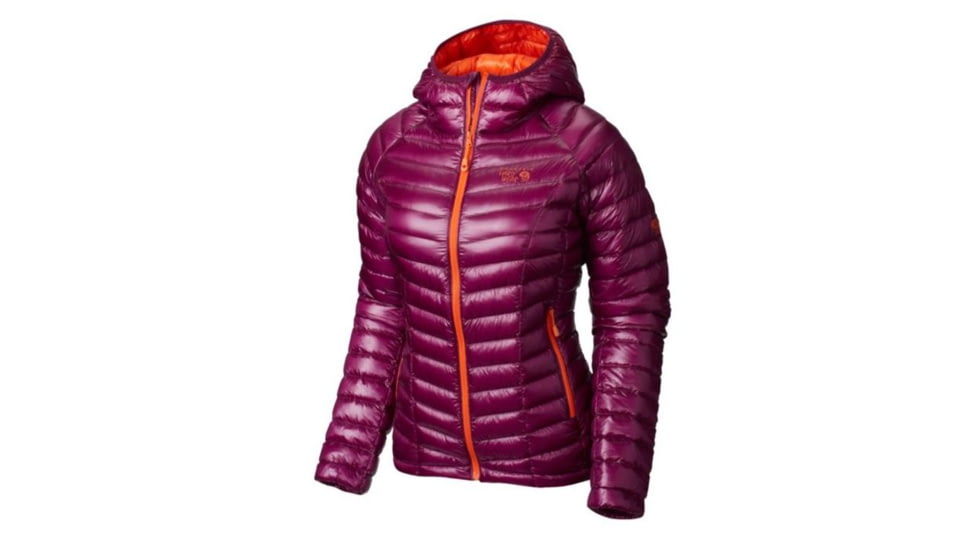 Mountain Hardwear Ghost Whisperer Hooded Down Jacket - Womens-Dark Raspberry-Navel Orange-Large mth0795-Dark Raspberry/Navel Orange-Large