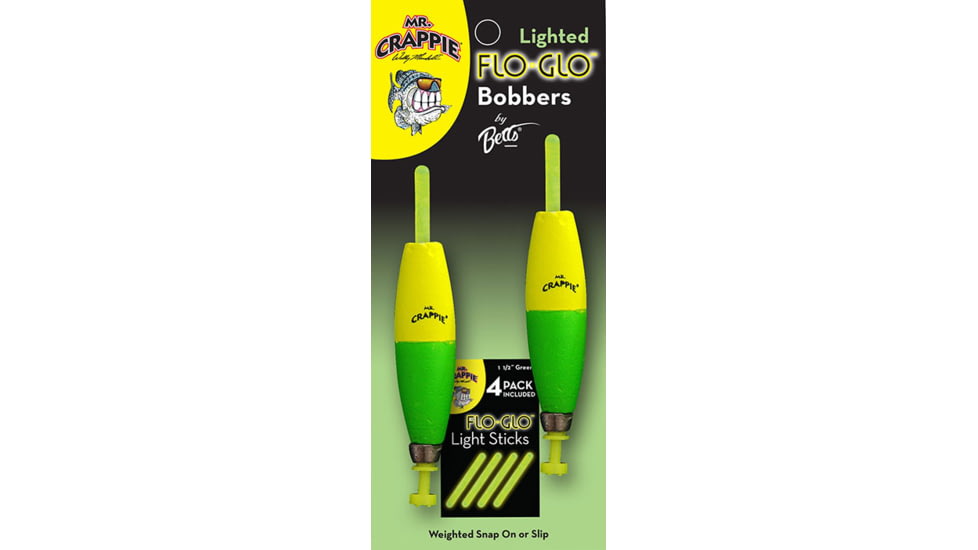 Mr. Crappie Flo Glo Lighted Bobbers - Pear, 2 Pack, Yellow/Green, 1-1/2in, MP150W-2YG-GL