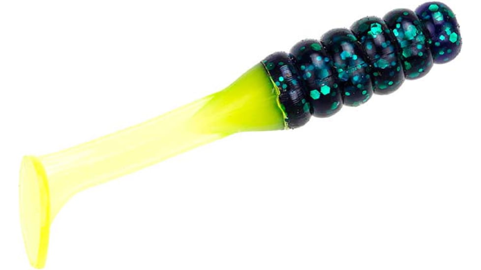 Mr. Crappie by Strike King Slabalicious, Soft Plastic Paddle Tail Grub Fishing Lure, Junebug Chartreuse, 2in, 15-Pack, MRCSLC-188, MRCSLC-188