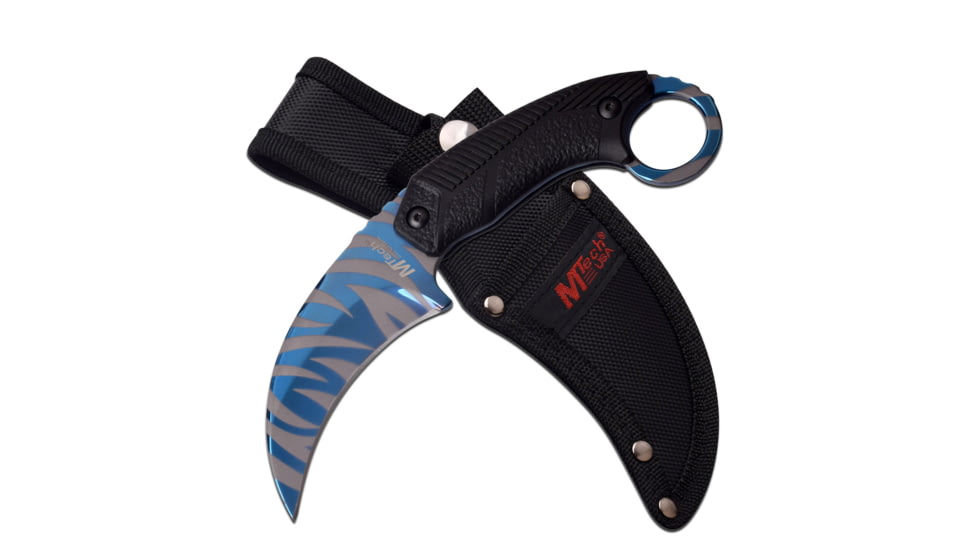 Mtech Hawkbill Fixed Blade Knife, 3.5 in, 3Cr13 Stainless Steel Stainless Steel, Black/Blue/Grey, MT-20-78BL
