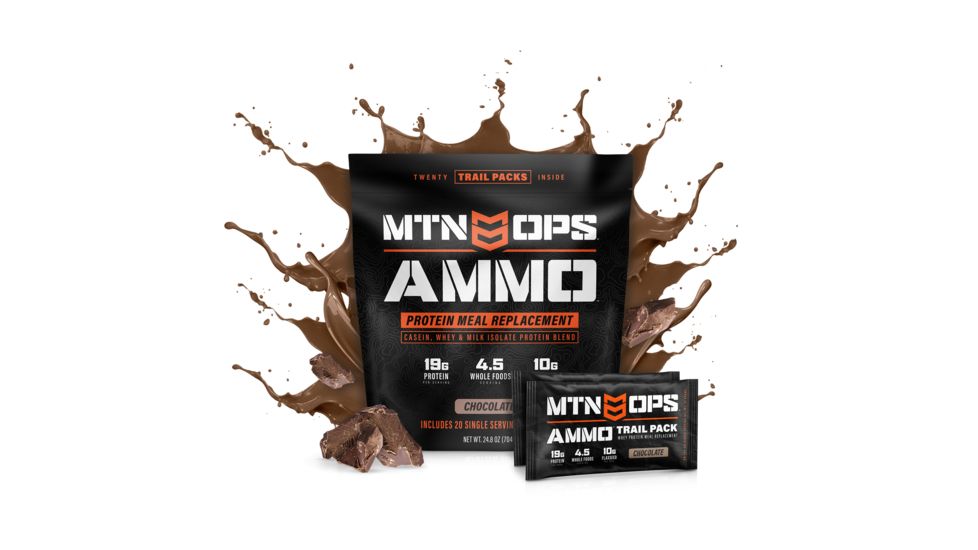 MTN OPS Ammo Protein Meal Replacement Powder, 20 Serving Stick Packs, Chocolate, 3106880320