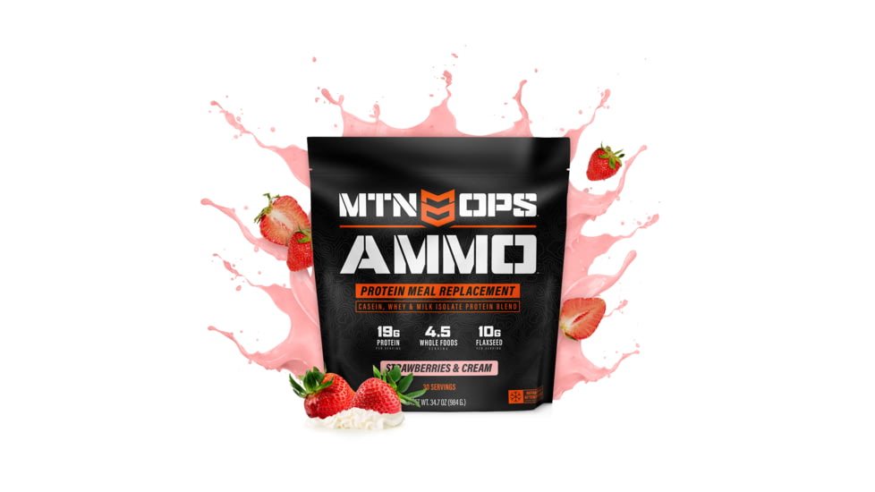 MTN OPS Ammo Protein Meal Replacement Powder, 28 Servings, Strawberries/Cream, 1014-SC