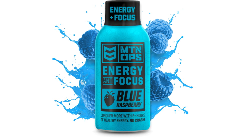 MTN OPS Blaze Energy Shot, 12 Pack, Blue Raspberry, 1103630512